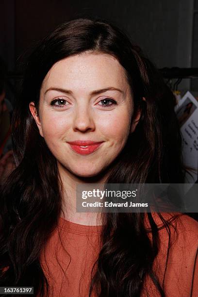 Tanya Taylor poses backstage at the Tanya Taylor Fall/Winter 2013/14 runway show during The Shows at Andrew Richard Designs on March 14, 2013 in...