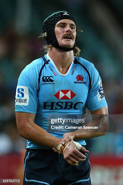 Berrick Barnes of the Waratahs leaves the field injured during the round five Super Rugby match between the Waratahs and the Cheetahs at Allianz...