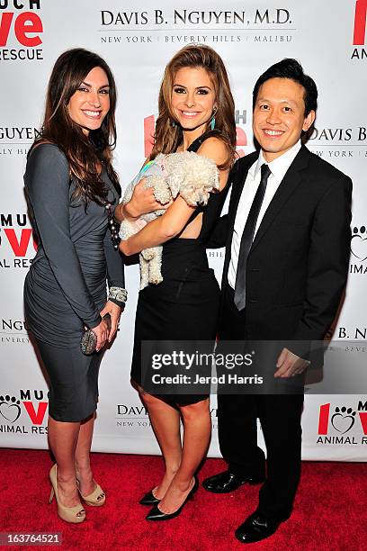 Alyssa Nguyen, Maria Menounos and Dr. Davis B. Nguyen arrive at Dr. Davis B. Nguyen and Much Love Animal Rescue host Makeover for Mutts at The...
