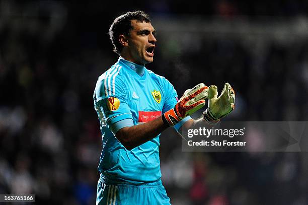 Anji Vladimir Gabulov in action during the UEFA Europa League Round of 16 second leg match between Newcastle United FC and FC Anji Makhachkala at St...