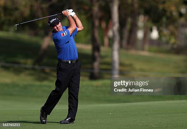 Thomas Levet of France in action during day two of the Avantha Masters at Jaypee Greens Golf Club on March 15, 2013 in Delhi, India.