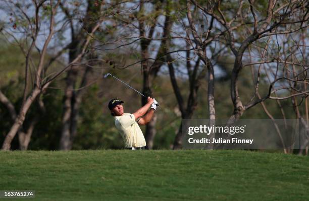 Joonas Granberg of Sweden in action during day two of the Avantha Masters at Jaypee Greens Golf Club on March 15, 2013 in Delhi, India.