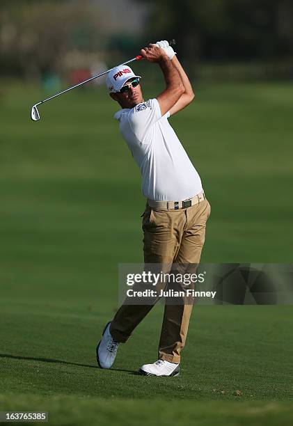 Gregory Havret of France in action during day two of the Avantha Masters at Jaypee Greens Golf Club on March 15, 2013 in Delhi, India.