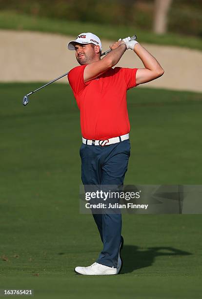Matthew Baldwin of England in action during day two of the Avantha Masters at Jaypee Greens Golf Club on March 15, 2013 in Delhi, India.