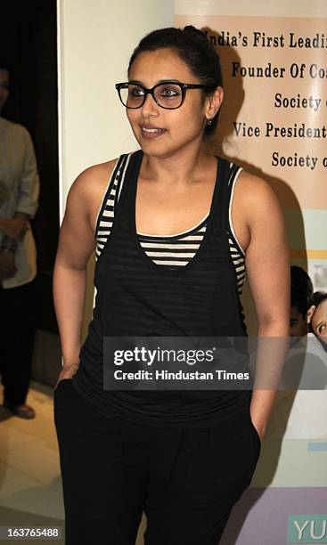 Indian Bollywood actor Rani Mukerji poses during the celebration of Dr Rekha Sheth's Maria Duran Lectureship award at Juhu on March 13, 2013 in...