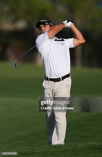 Fabrizio Zanotti of Paraguay in action during day two of the Avantha Masters at Jaypee Greens Golf Club on March 15, 2013 in Delhi, India.