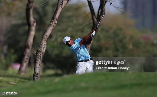 Chowrasia of India in action during day two of the Avantha Masters at Jaypee Greens Golf Club on March 15, 2013 in Delhi, India.