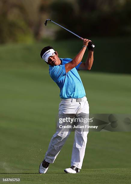 Jay Bayron of Philippines in action during day two of the Avantha Masters at Jaypee Greens Golf Club on March 15, 2013 in Delhi, India.
