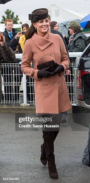 Catherine, Duchess of Cambridge attends day 4 of the Cheltenham Festival on Gold Cup Day at Cheltenham racecourse on March 15, 2013 in London,...