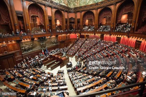 The new Italian parliament meets for the first time at the Chamber of Deputies March 15, 2013 in Rome, Italy. The new Italian parliament opens the...