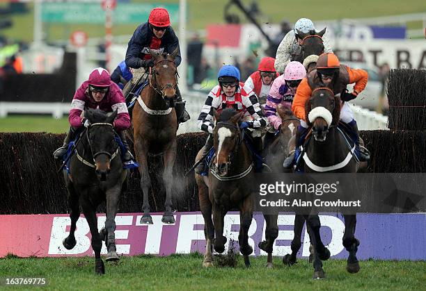 Barry Geraghty riding Bobs Worth on their way to winning The Betfred Cheltenham Gold Cup Steeple Chase during Cheltenham Gold Cup Day at Cheltenham...