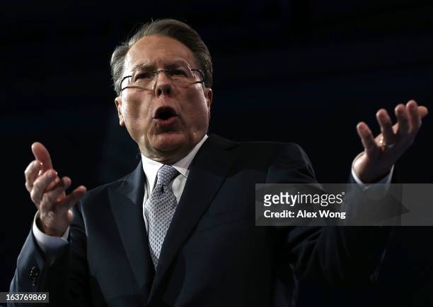 Wayne LaPierre, CEO of the National Rifle Association, delivers remarks during the second day of the 40th annual Conservative Political Action...