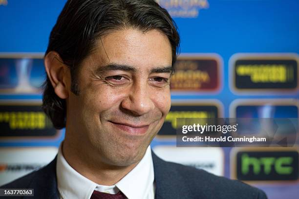 Rui Costa, SL Benfica Club Director, looks on after the UEFA Europa League quarter finals draw at the UEFA headquarters on March 15, 2013 in Nyon,...