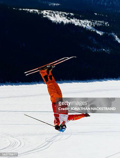 Finland's Arttu Kiramo competes during the men's Moguls event at the FIS Freestyle World Cup in Are, Sweden on March 15, 2013. AFP PHOTO/JONATHAN...