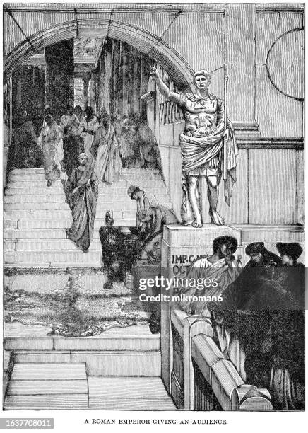 old engraved illustration of citizens meeting with agrippa in ancient rome in the time of emperor augustus - senate stock pictures, royalty-free photos & images