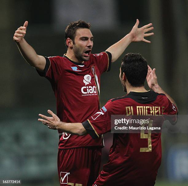 Gianmario Comi of Reggina Calcio celebrates after scoring the opening goal during the Serie B match between Reggina Calcio and AC Cesena at Stadio...