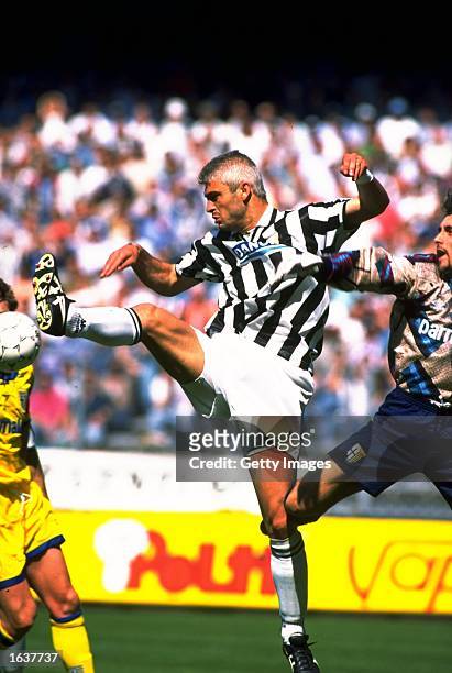 Fabrizio Ravanelli of Juventus in action during a Serie A match against Parma at the Delle Alpi Stadium in Turin, Italy. Juventus won the match 4-0....