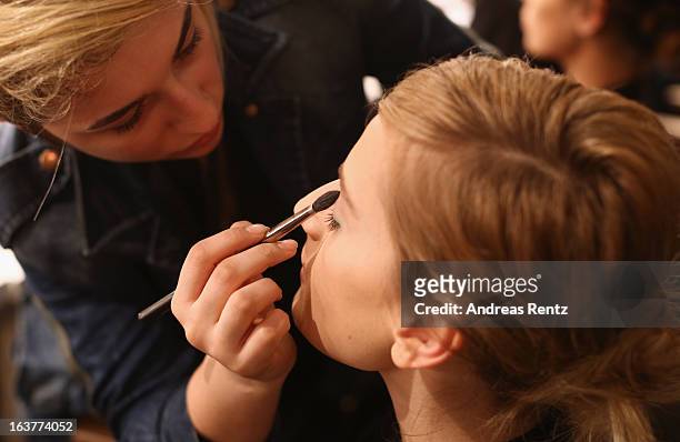 Model backstage ahead of the Soul By Ozgur Masur show during Mercedes-Benz Fashion Week Istanbul Fall/Winter 2013/14 at Antrepo 3 on March 15, 2013...