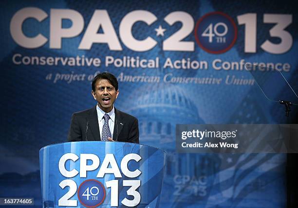 Louisiana Governor Bobby Jindal delivers remarks during the second day of the 40th annual Conservative Political Action Conference March 15, 2013 in...