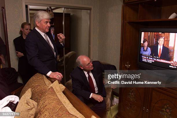 Vice President Dick Cheney photographed from 1975 to 2006 in Washington, DC. Pictured: VP-Elect Dick Cheney and former VP candidate Jack Kemp watch...