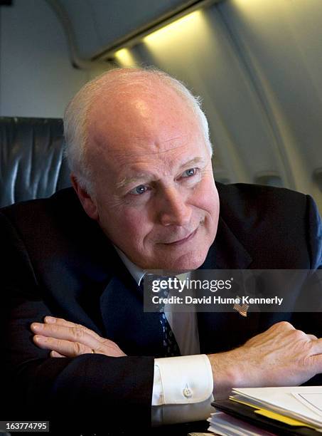 Vice President Dick Cheney photographed from 1975 to 2006 in Washington, DC. Pictured: VP Cheney on Air Force 2 as he flies back from Scott Air Force...
