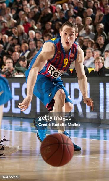 Marcelinho Huertas, #9 of FC Barcelona Regal in action during the 2012-2013 Turkish Airlines Euroleague Top 16 Date 11 between FC Barcelona Regal v...