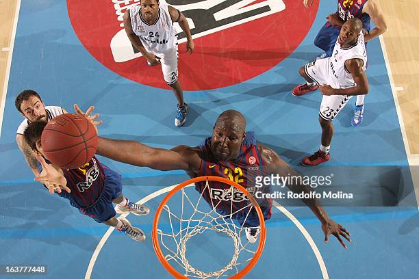 Nathan Jawai, #32 of FC Barcelona Regal in action during the 2012-2013 Turkish Airlines Euroleague Top 16 Date 11 between FC Barcelona Regal v...