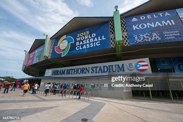 Fans line up to buy tickets before Pool C, Game 1 between Dominican Republic and Venezuela in the first round of the 2013 World Baseball Classic at...