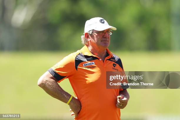 Giants coach, Kevin Sheedy look on prior to the AFL practice match between the Greater Western Sydney Giants and the St Kilda Saints at Blacktown...