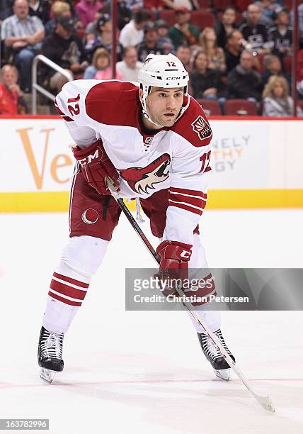 Paul Bissonnette of the Phoenix Coyotes during the NHL game against the Los Angeles Kings at Jobing.com Arena on March 12, 2013 in Glendale, Arizona....