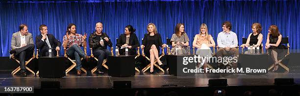 Tim Minear, Dante Di Loreto, Brad Falchuk, Ryan Murphy, Denise Martin, Jessica Lange, Sarah Paulson, Lily Rabe, Evan Peters, Frances Conroy, and...