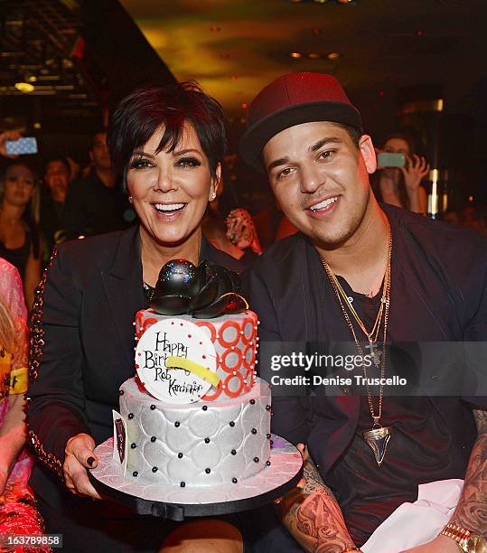 Rob Kardashian celebrates his 26th birthday with his mom Kris Jenner at 1 OAK Nightclub at The Mirage Hotel & Casino on March 15, 2013 in Las Vegas,...