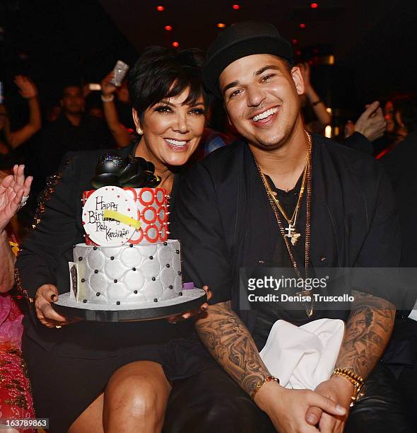 Rob Kardashian celebrates his 26th birthday with his mom Kris Jenner at 1 OAK Nightclub at The Mirage Hotel & Casino on March 15, 2013 in Las Vegas,...