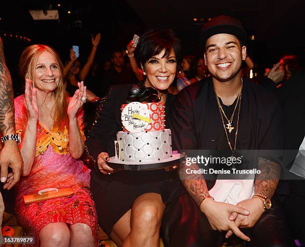 Rob Kardashian celebrates his 26th birthday with his mom Kris Jenner and Cici Bussey at 1 OAK Nightclub at The Mirage Hotel & Casino on March 15,...