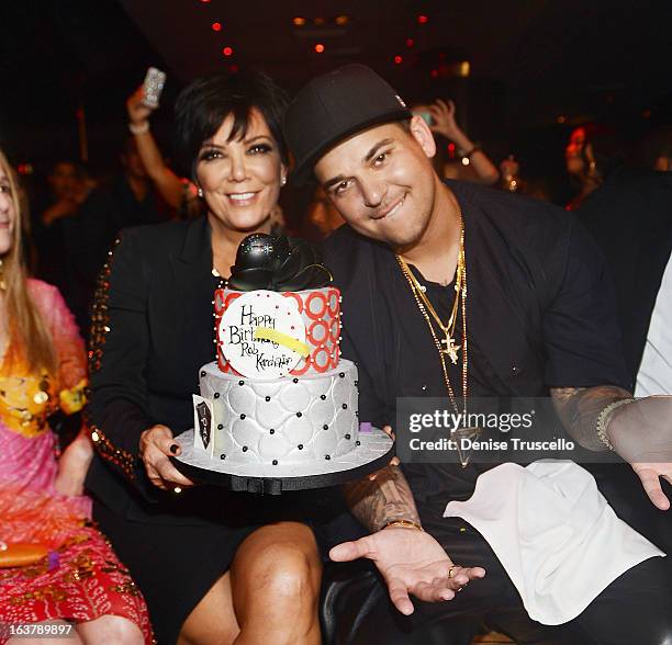 Rob Kardashian celebrates his 26th birthday with his mom Kris Jenner at 1 OAK Nightclub at The Mirage Hotel & Casino on March 15, 2013 in Las Vegas,...