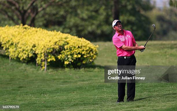 Scott Hend of Australia in action during day three of the Avantha Masters at Jaypee Greens Golf Club on March 16, 2013 in Delhi, India.