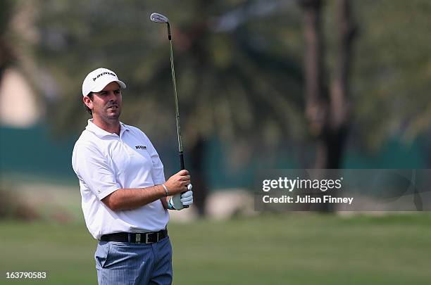 Thomas Aiken of South Africa in action during day three of the Avantha Masters at Jaypee Greens Golf Club on March 16, 2013 in Delhi, India.