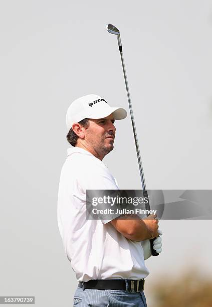 Thomas Aiken of South Africa in action during day three of the Avantha Masters at Jaypee Greens Golf Club on March 16, 2013 in Delhi, India.