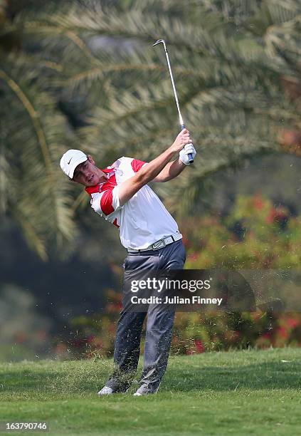 Tommy Fleetwood of England in action during day three of the Avantha Masters at Jaypee Greens Golf Club on March 16, 2013 in Delhi, India.