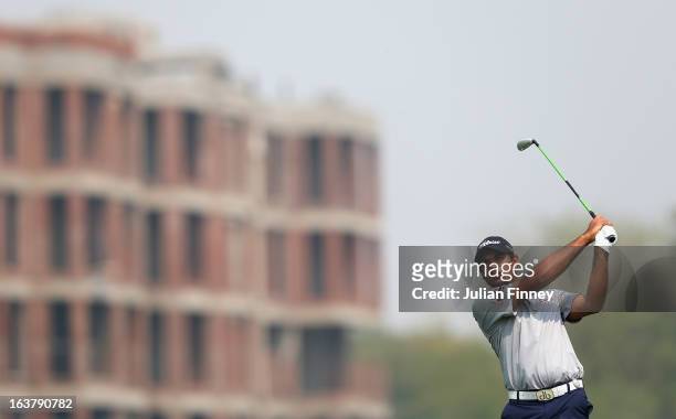 Gaganjeet Bhullar of India in action during day three of the Avantha Masters at Jaypee Greens Golf Club on March 16, 2013 in Delhi, India.