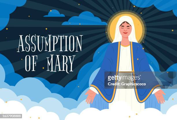 assumption day, beautiful portrait of st. mary the virgin, the mother of jesus. - catholic stock illustrations