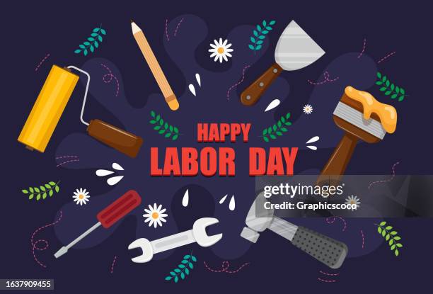 happy labor day. various occupations diverse workers with tool in hand for sale promotion advertising poster or banner for labor day - may day 幅插畫檔、美工圖案、卡通及圖標