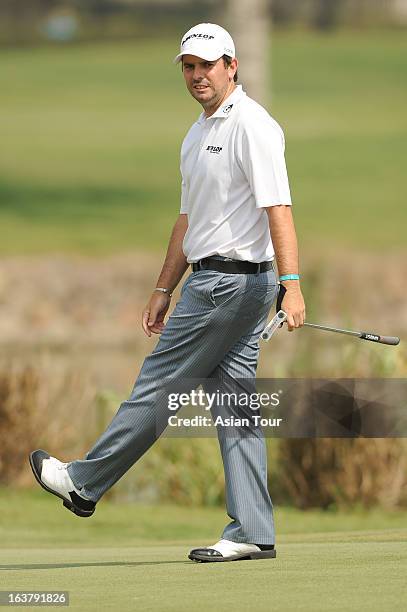 Thomas Aiken of South Africa in action during day 3 of the Avantha Masters at Jaypee Greens Golf Course on March 16, 2013 in Noida, India.