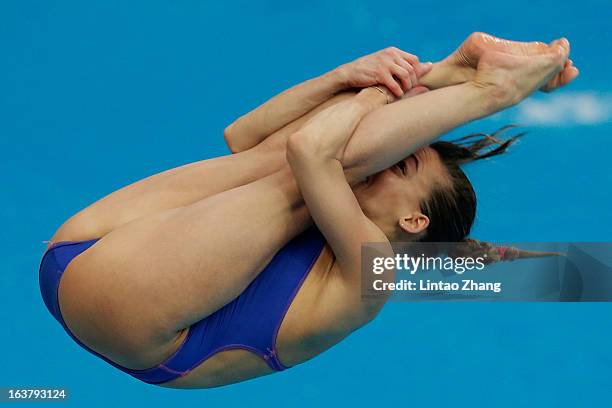 Olena Fedorovaof Ukraine competes in the Women's 3m springboard final during the day two of the FINA Diving World Series Beijing Station at the...