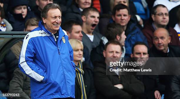 Neil Warnock, manager of Leeds United looks on during the npower Championship match between Leeds United and Huddersfield Town at Elland Road on...