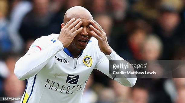 El-Hadji Diouf of Leeds United looks onduring the npower Championship match between Leeds United and Huddersfield Town at Elland Road on March 16,...