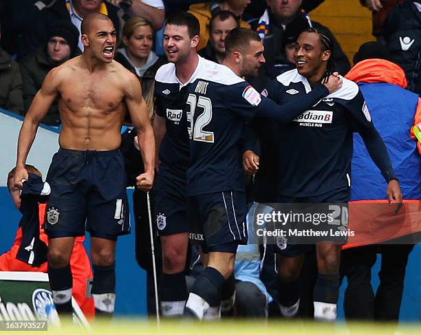 James Vaughan of Huddersfield Town celebrates his goal during the npower Championship match between Leeds United and Huddersfield Town at Elland Road...