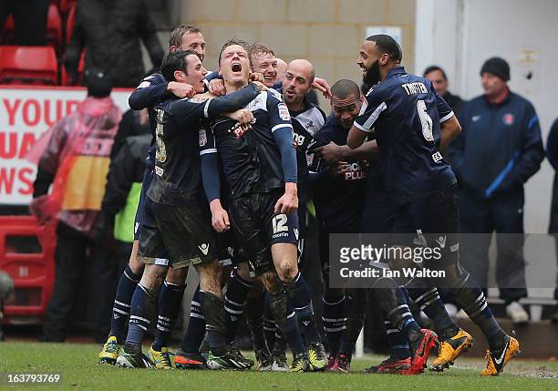 Shane Lowry of Millwall celebrates scoring the first goal during the npower Championship match between Charlton Athletic and Millwall at The Valley...