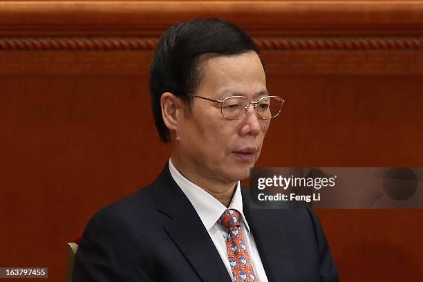 China's newly-elected Vice Premier Zhang Gaoli attends the sixth plenary meeting of the National People's Congress at the Great Hall of the People on...