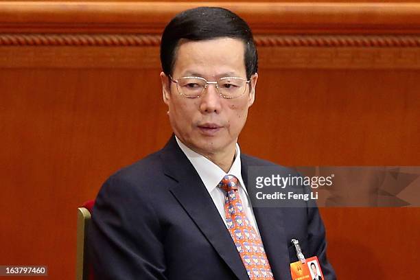China's newly-elected Vice Premier Zhang Gaoli attends the sixth plenary meeting of the National People's Congress at the Great Hall of the People on...